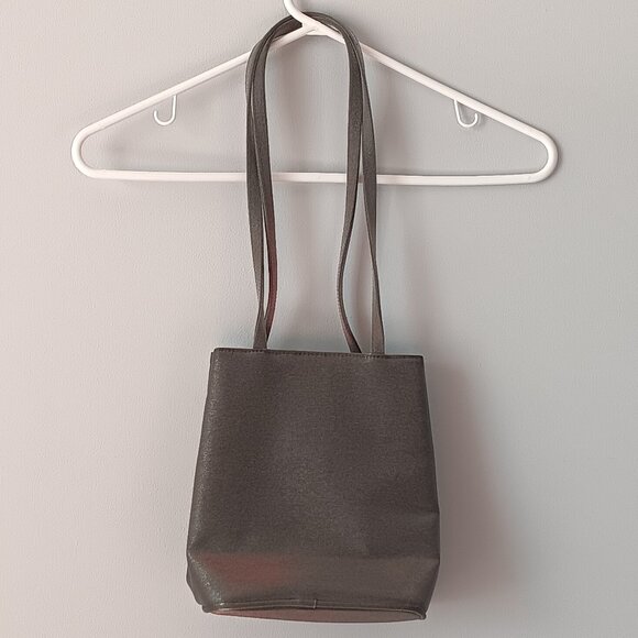 Silvery Dark Grey Shoulder Bag 8" x 7" Zipper Pocket Double Straps 11" Drop - Picture 2 of 12